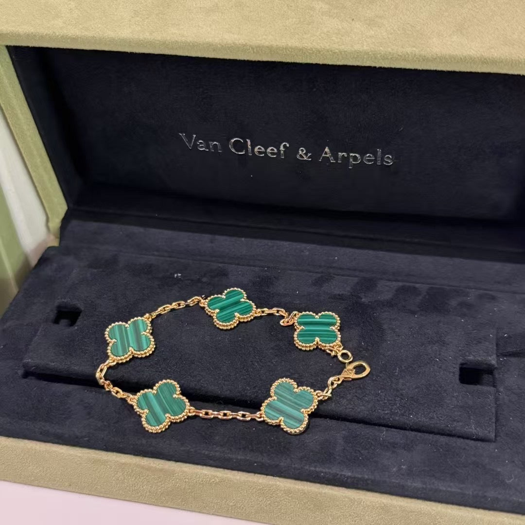 VAN CLEEF & ARPELS VINTAGE ALHAMBRA 5-MOTIF BRACELET MALACHITE