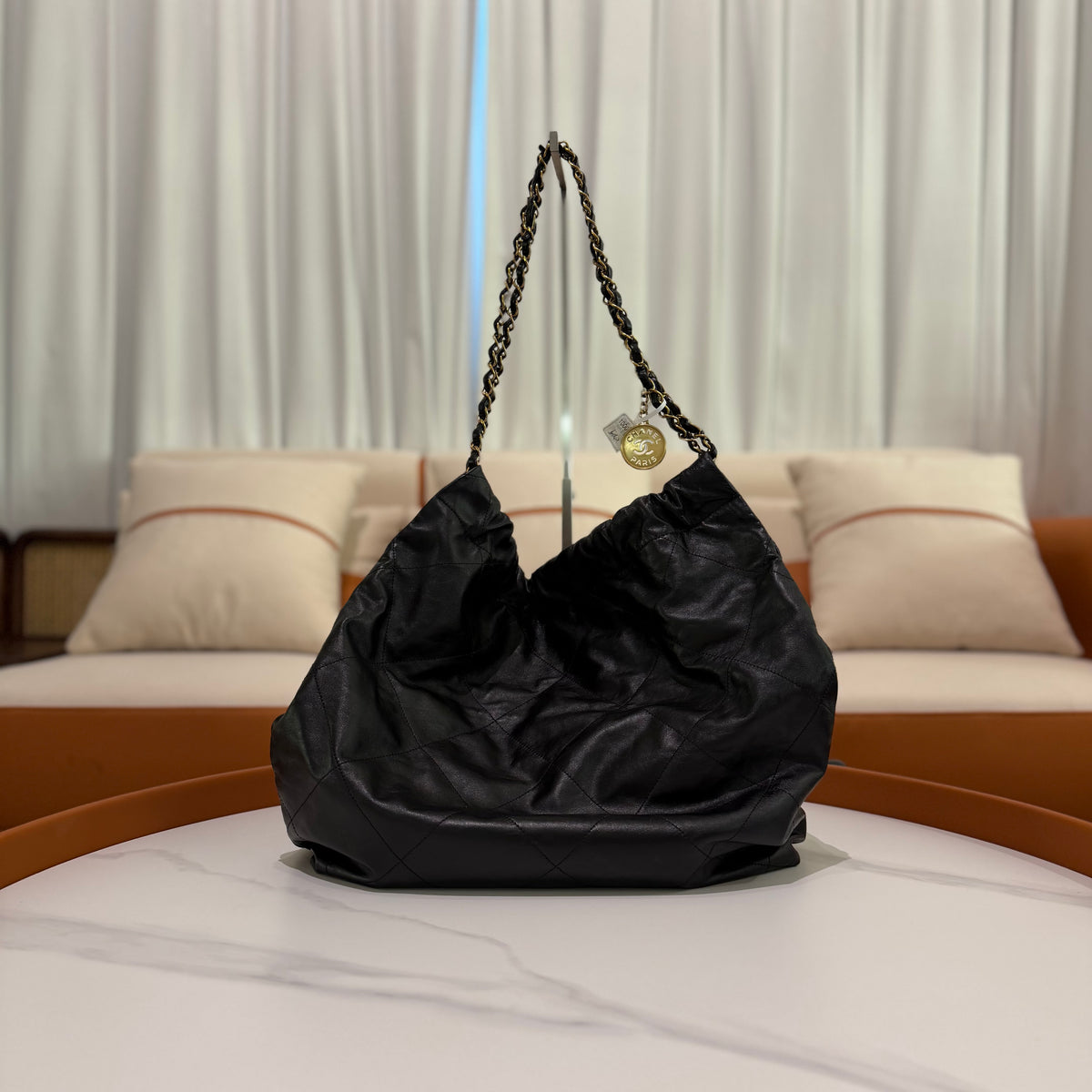 Chanel 22 Large Black Calfskin Bag with Gold Hardware (Chip Model) | CHANEL