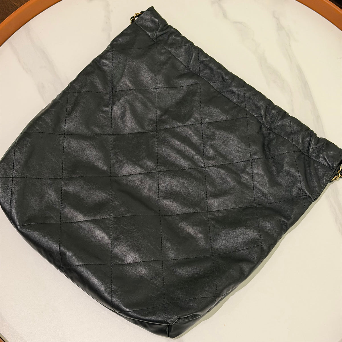 Chanel 22 Large Black Calfskin Bag with Gold Hardware (Chip Model) | CHANEL