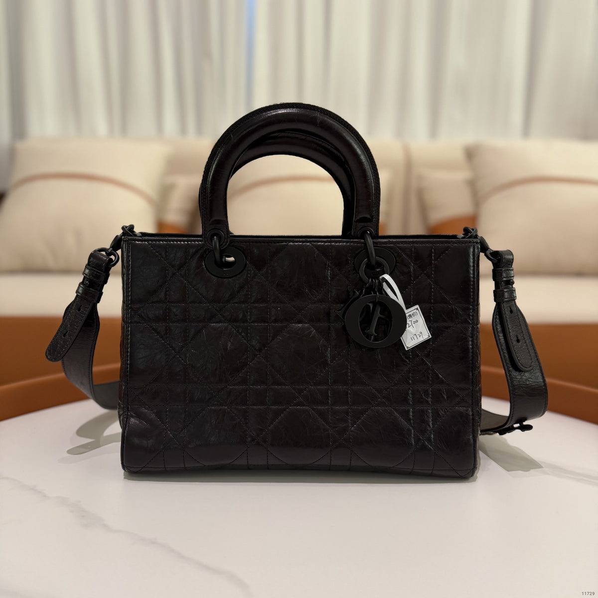 Dior Lady D-Sire Medium Black Macrocannage Crinkled Calfskin Bag | DIOR