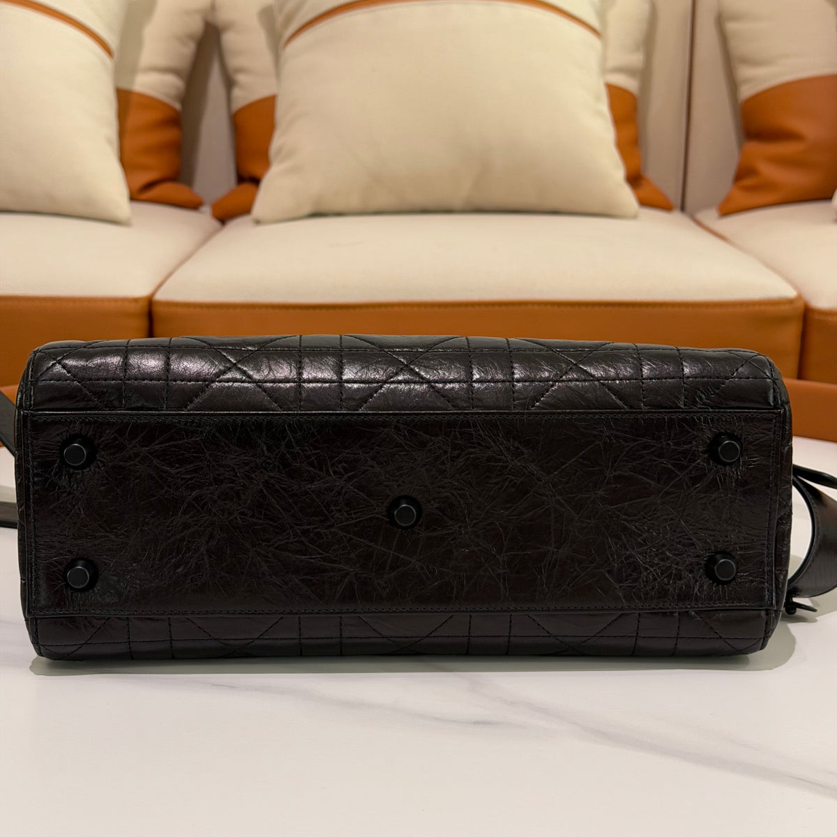 Dior Lady D-Sire Medium Black Macrocannage Crinkled Calfskin Bag | DIOR