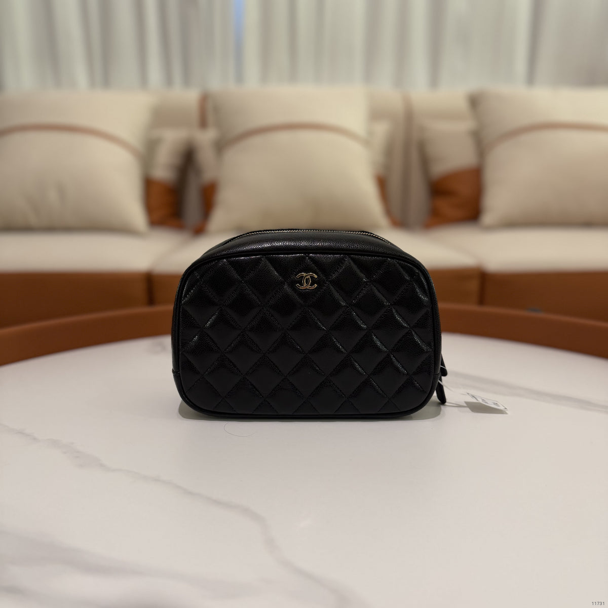 Chanel Black Caviar Leather Cosmetic Pouch with Silver Hardware (Chip Model) | CHANEL