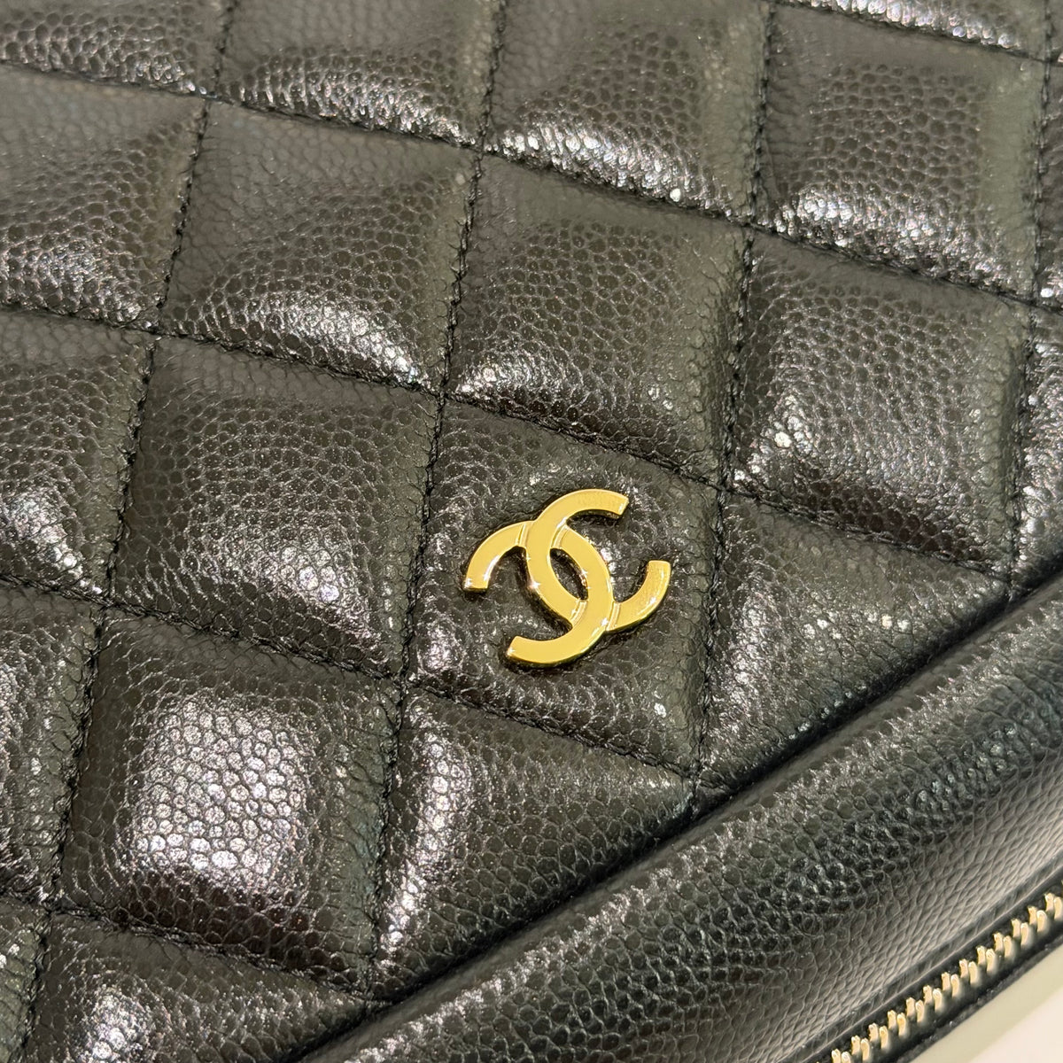 Chanel Black Caviar Leather Cosmetic Pouch with Silver Hardware (Chip Model) | CHANEL