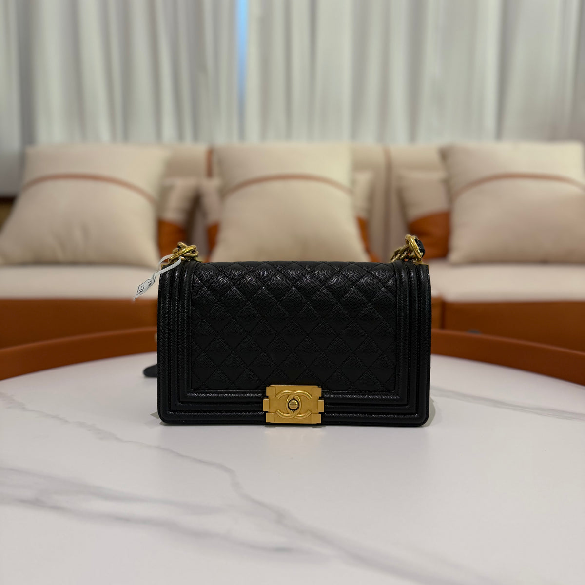Chanel Boy Medium Black Caviar Leather with Gold Hardware (Chip Model) | CHANEL