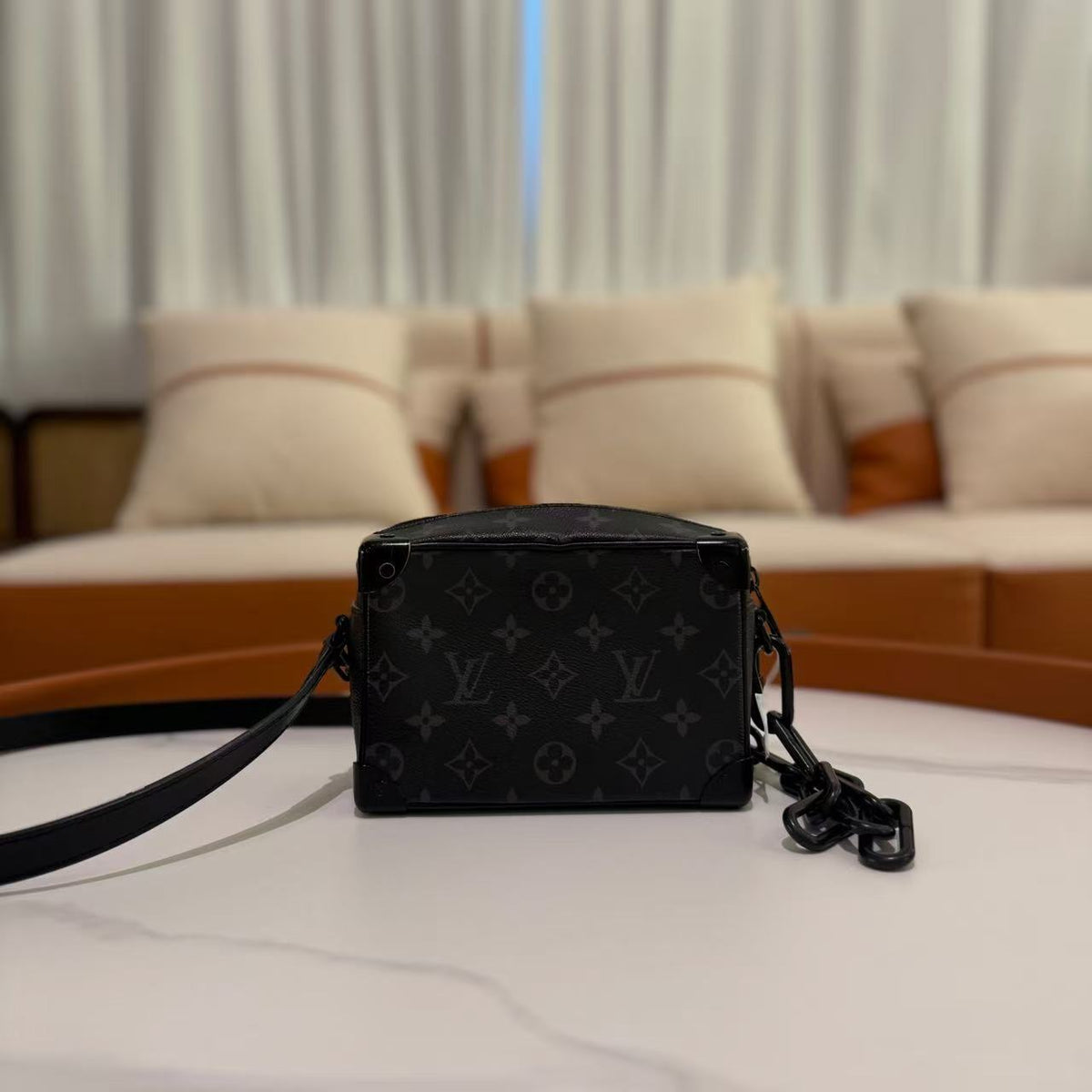 Louis Vuitton Soft Trunk Black Monogram Eclipse Chain Box Bag | LOUIS VUITTON